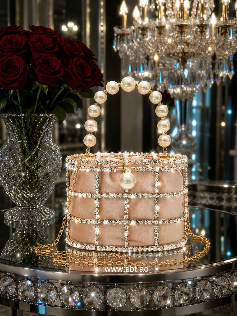 NEW Pearl & Rhinestones Clutch Purse Sparkling Bling Swarovski Crystal Bag +Gift - Picture 11 of 17